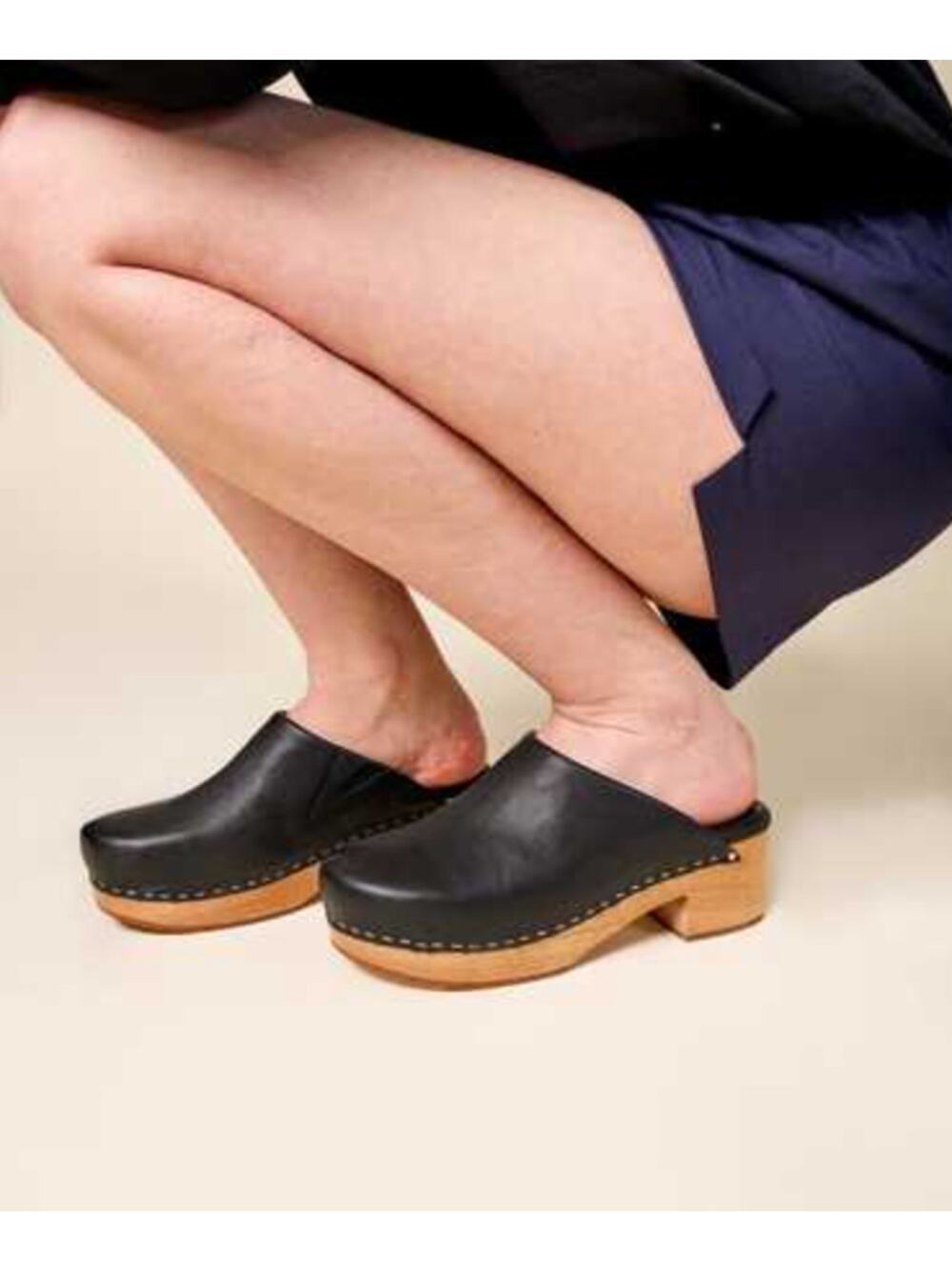 Charlotte Stone Black Leather Martino Clogs in Black